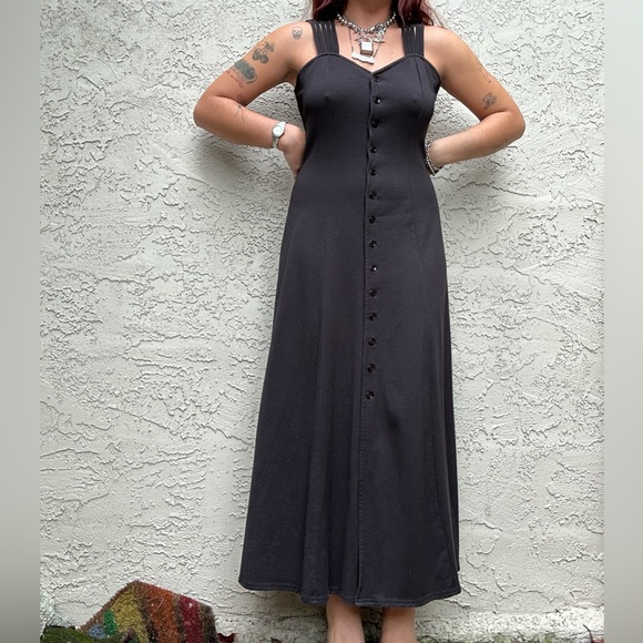 Vintage Black Maxi Dress with Button Details - Picture 9 of 10